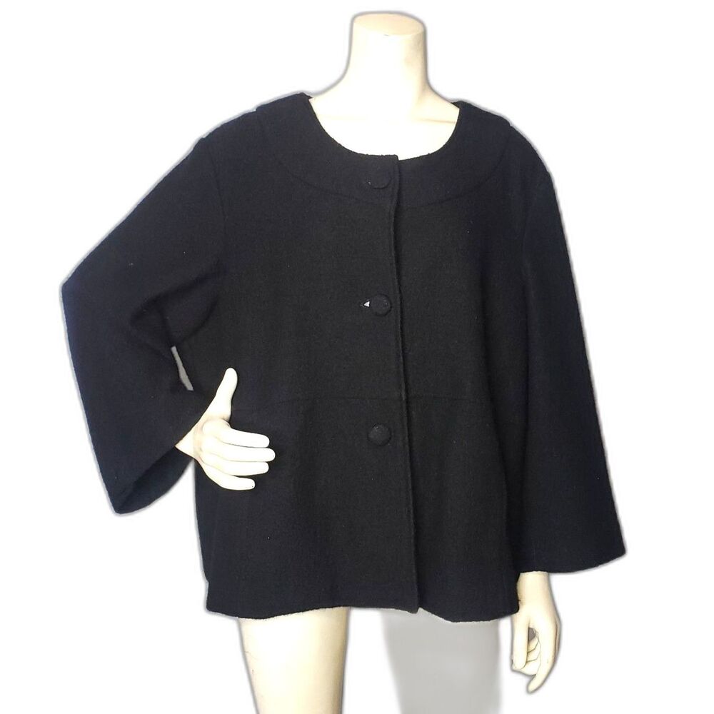 CLOTHES BY REVUE Black Wool Cropped Bell Sleeve Coat Jacket Plus Size 3X